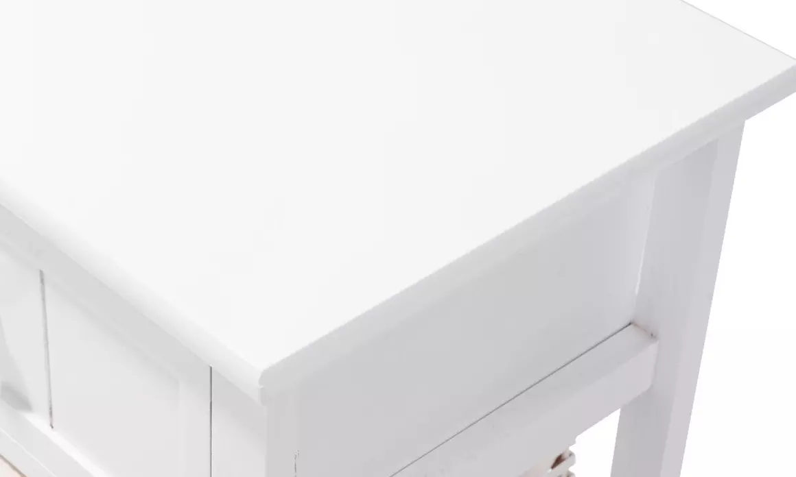 White 3-Layer Nightstand or End Table with Drawer and 2 Wicker Baskets - Second Medium