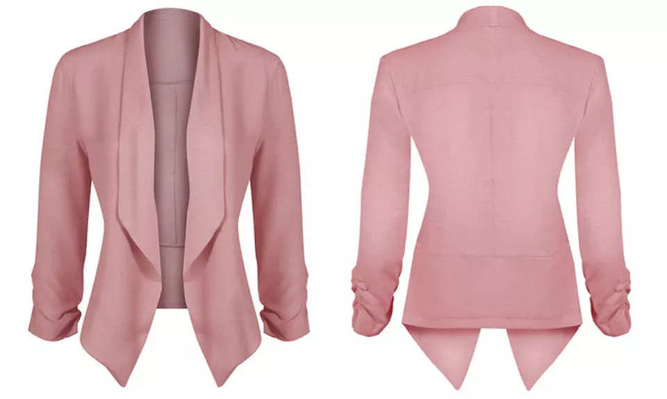 Women's Stretchy Open-Front Blazer-Style Cardigan with 3/4 Shirring Sleeves
 - Second Medium