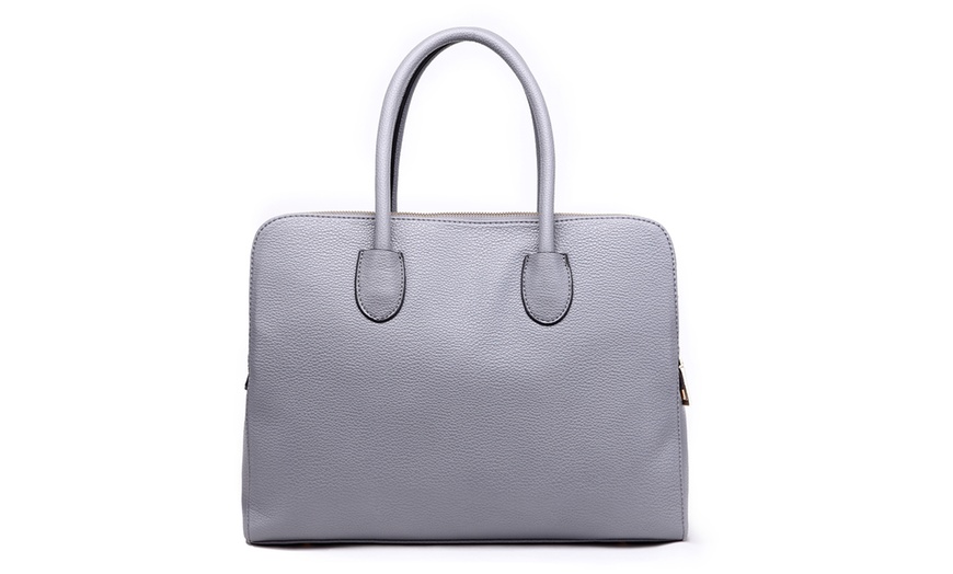 Image 13: Textured PU Leather Classic Tote Shoulder Bag