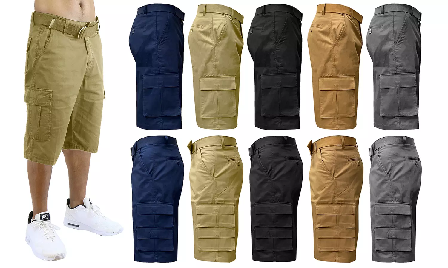 4-Pack Men's Belted 7-Pocket 13" Cargo Shorts (Sizes 30-40) - Primary Image
