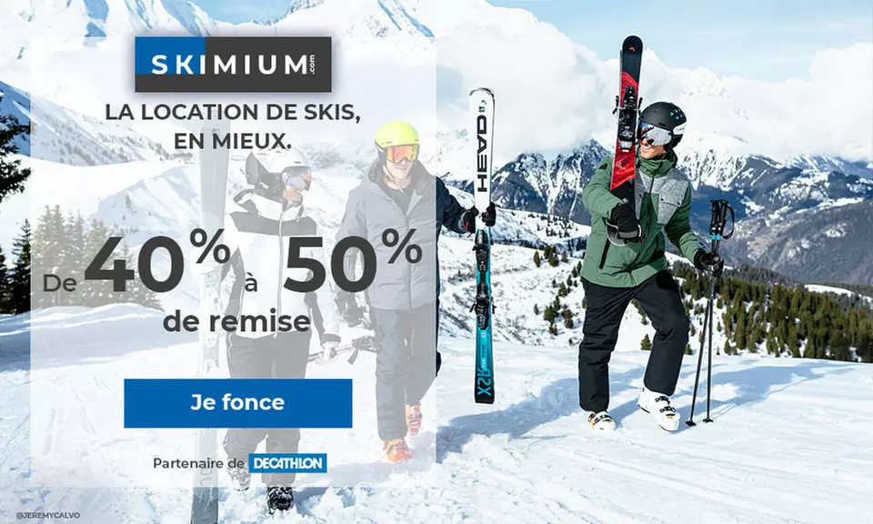 Bon donnant droit à 40% ou 50% de remise sur une location de skis sur le site dédié de Skimium - Primary Image