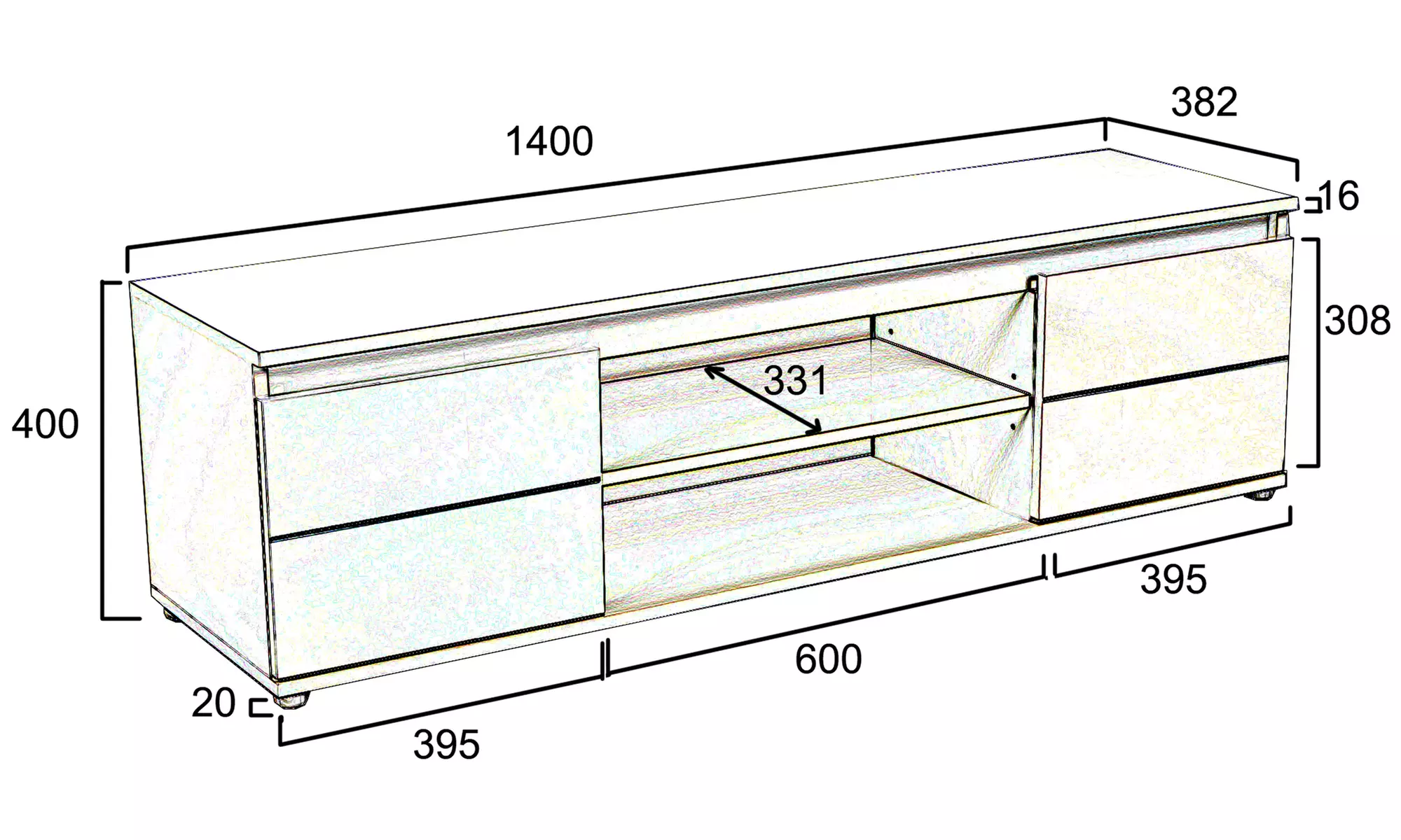Meuble TV  "Como" de Weber Industries, doté de 2 portes et d'une niche centrale, livraison offerte - Second Medium