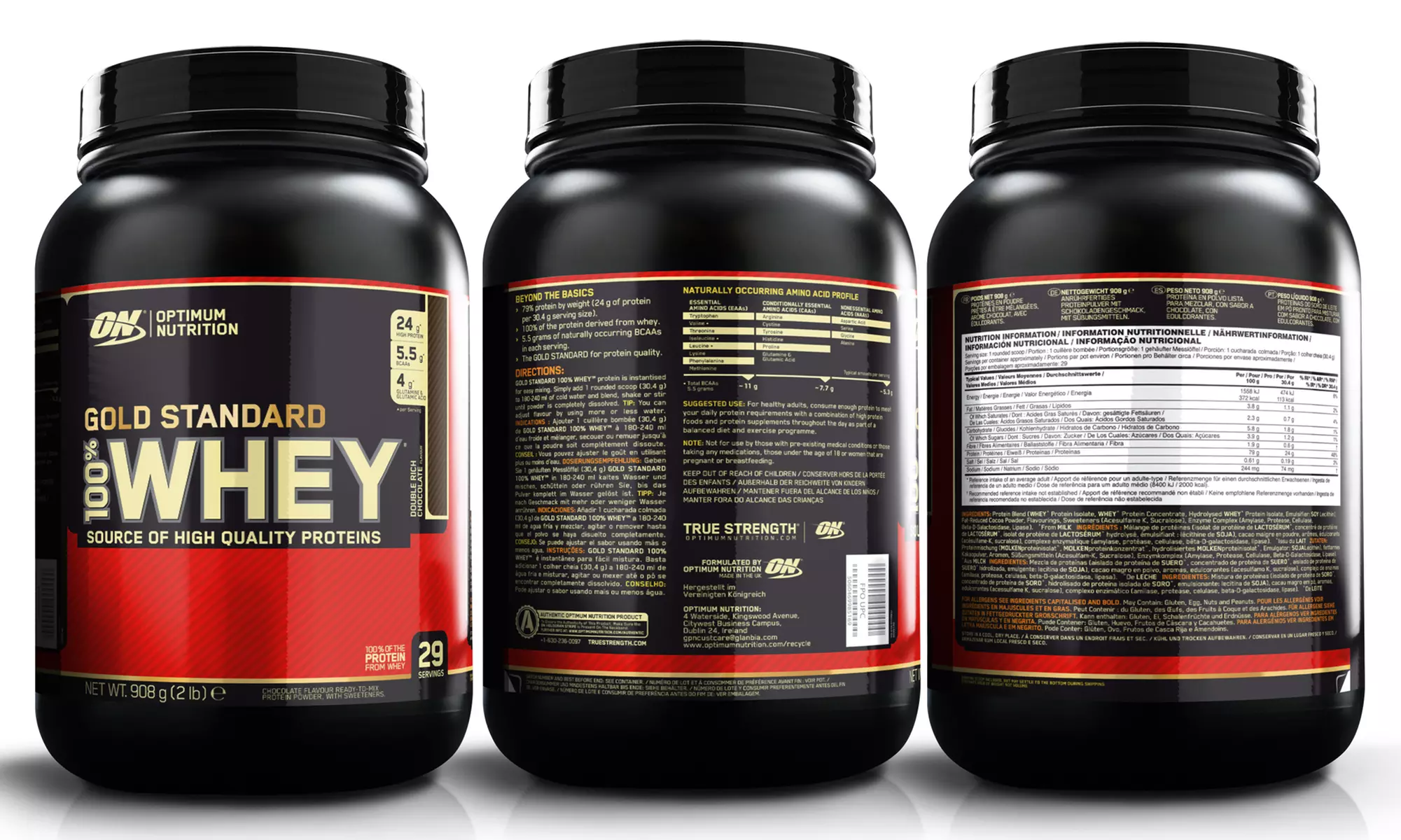 Optimum Nutrition Chocolate, Vanilla or Strawberry Whey Protein Powder 908g - Image 4