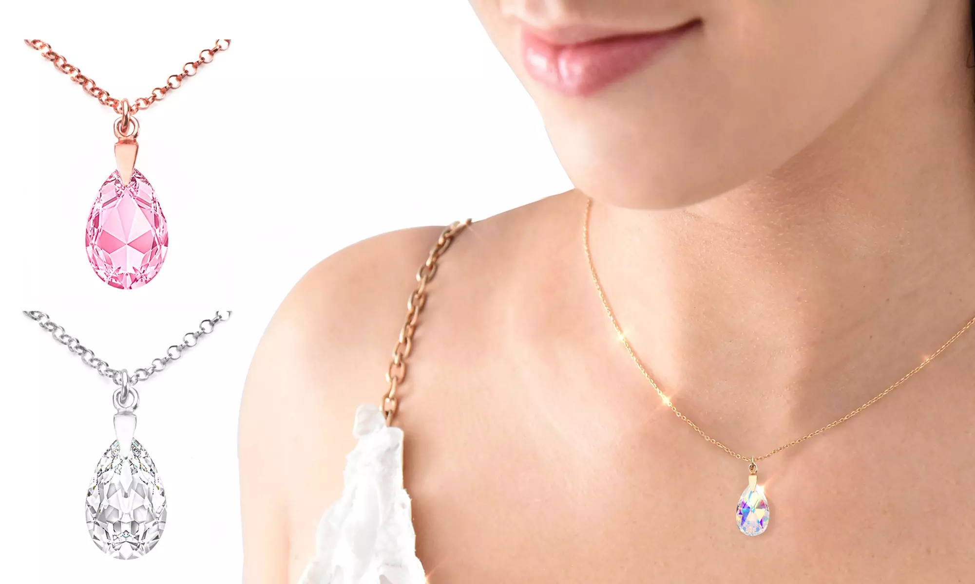 Ah! Jewellery 1 ou 2 colliers en argent sterling avec cristaux en forme de poire Swarovski® - Primary Image