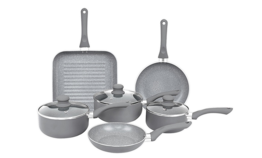 Image 6: Nine-Piece Non-Stick Induction-Compatible Marble Pan Set
