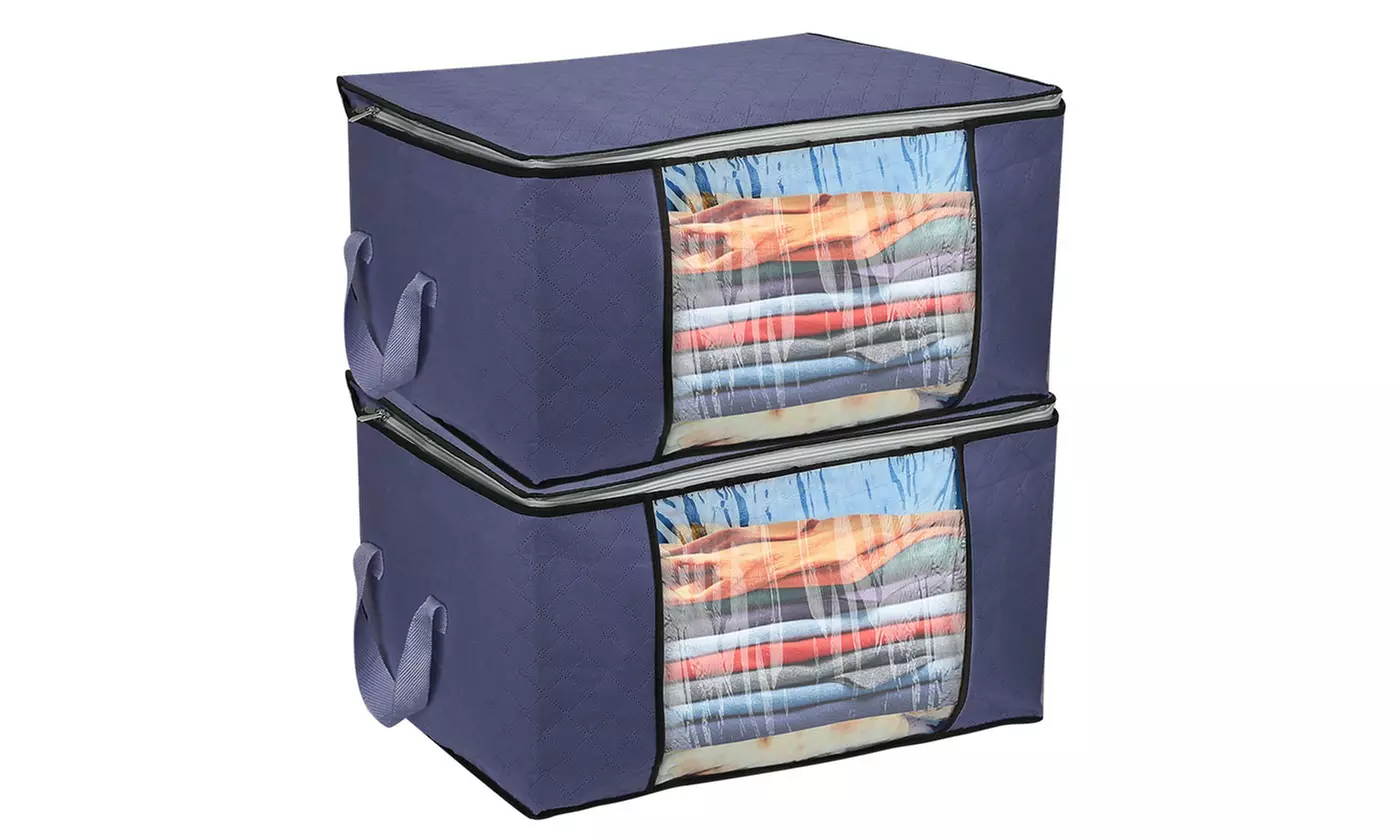 NewHome 90L Foldable Clothes Storage Bags with Window Closet Organizer (2-Pack)