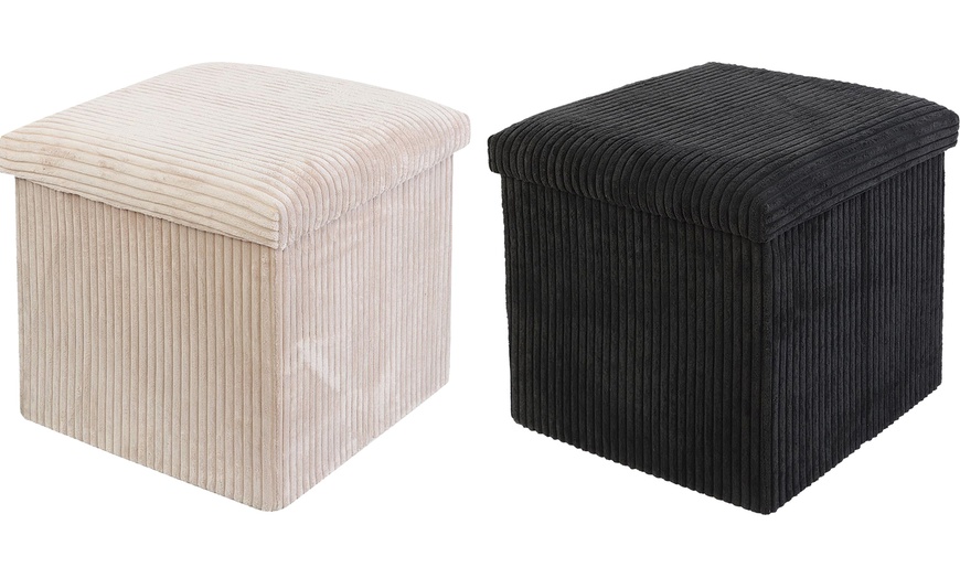 Image 16: Corduroy Storage Ottoman or Foldable Cube Footstool