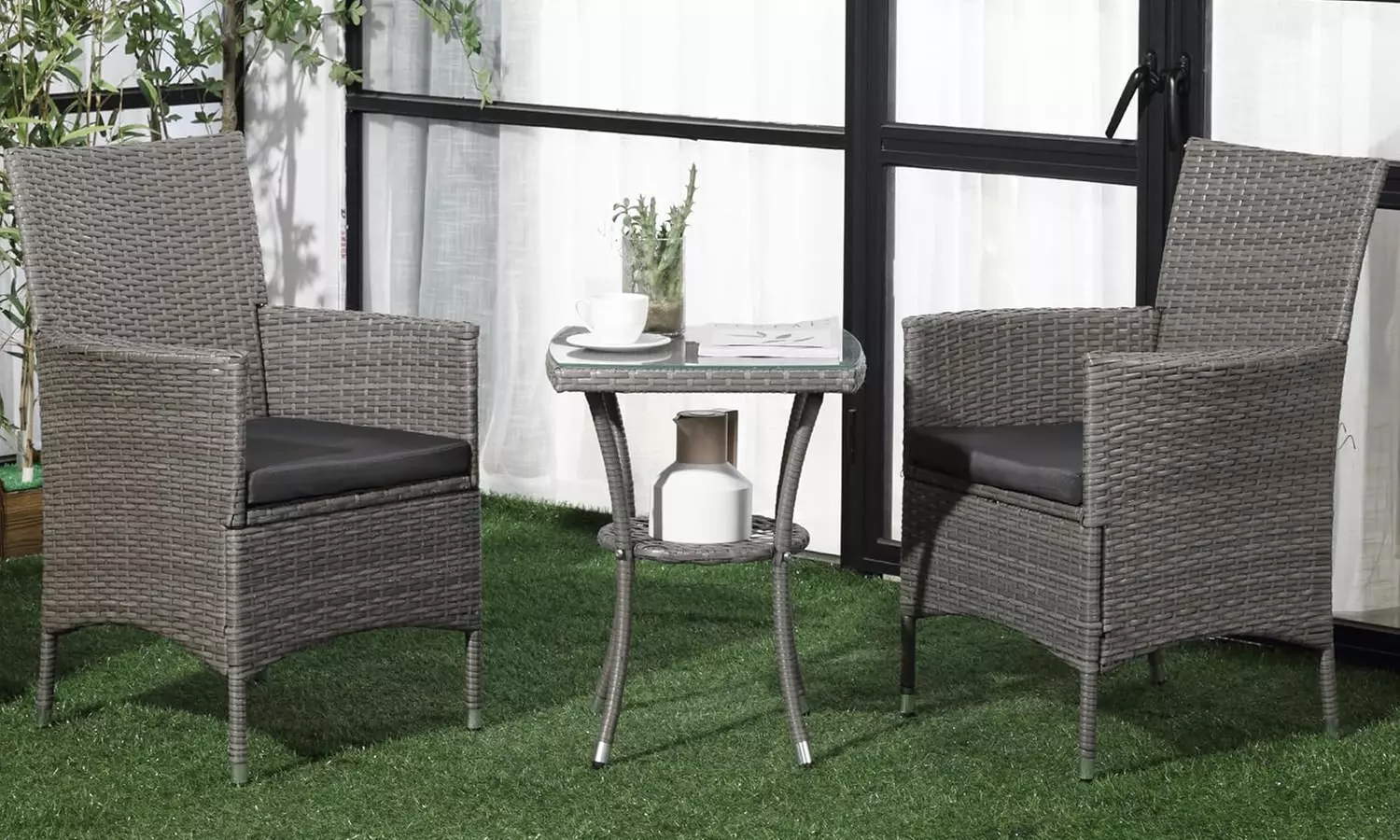 Outsunny Three-Piece Rattan-Effect Bistro Set - Primary Image