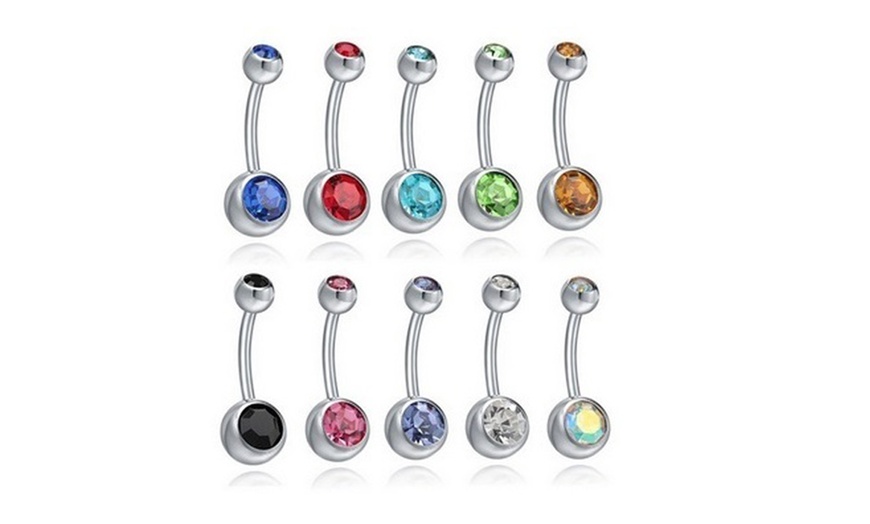 Image 2: Five- or Ten-Pack of Double Jewel Body Piercing Belly Button Rings