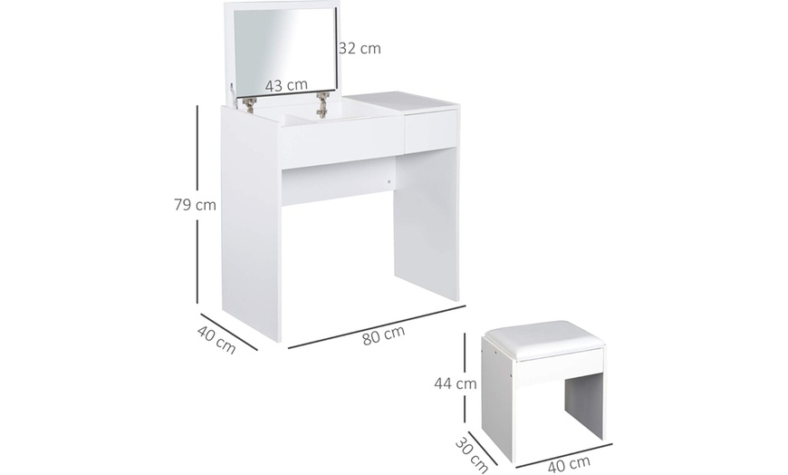 Image 8: HomCom Flip-Up Dressing Table with Stool