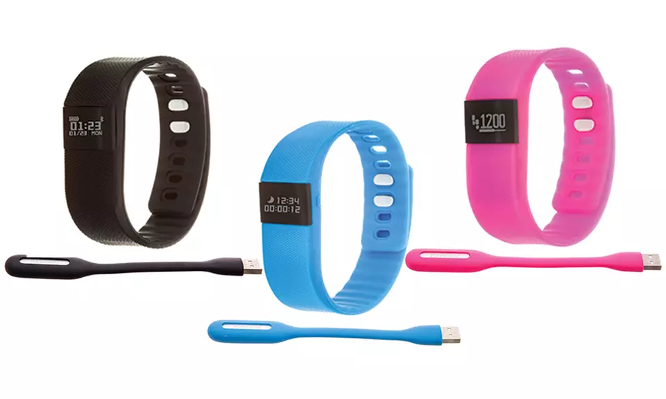 Bluetooth Fitness-Tracking Watch with USB Flex Light - Primary Image