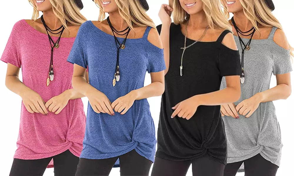 Leo Rosi Women's Alicia Twist-Front Cold Shoulder Top. Plus Sizes Available. - Primary Image