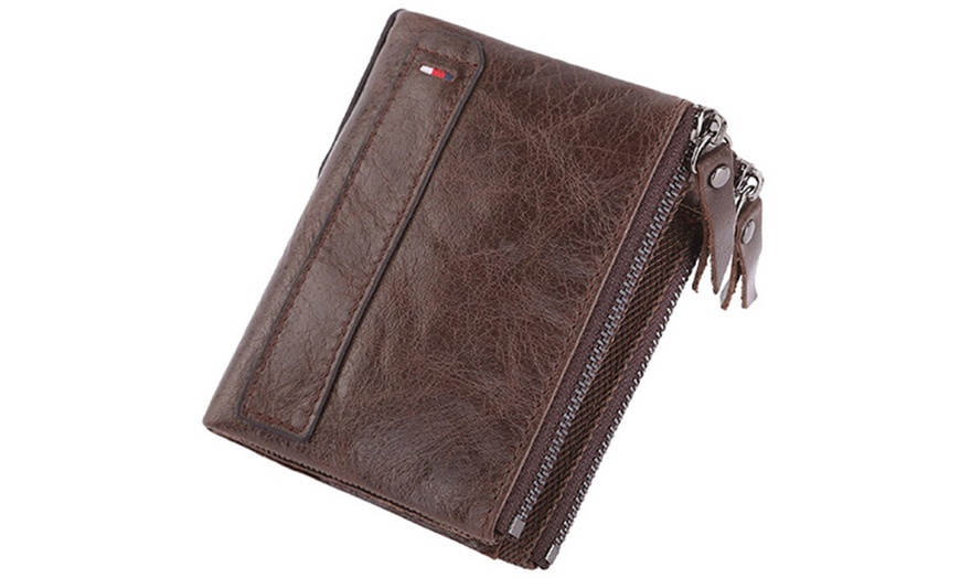 Image 9: Men's RFID Cow Leather Wallet