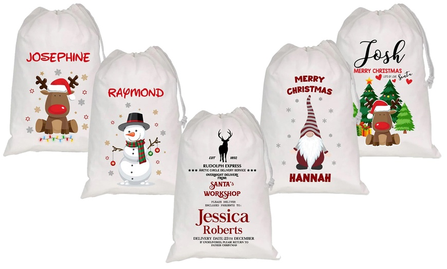 Image 1: Personalized White Christmas Sacks for Festive Charm-Large or XL Large