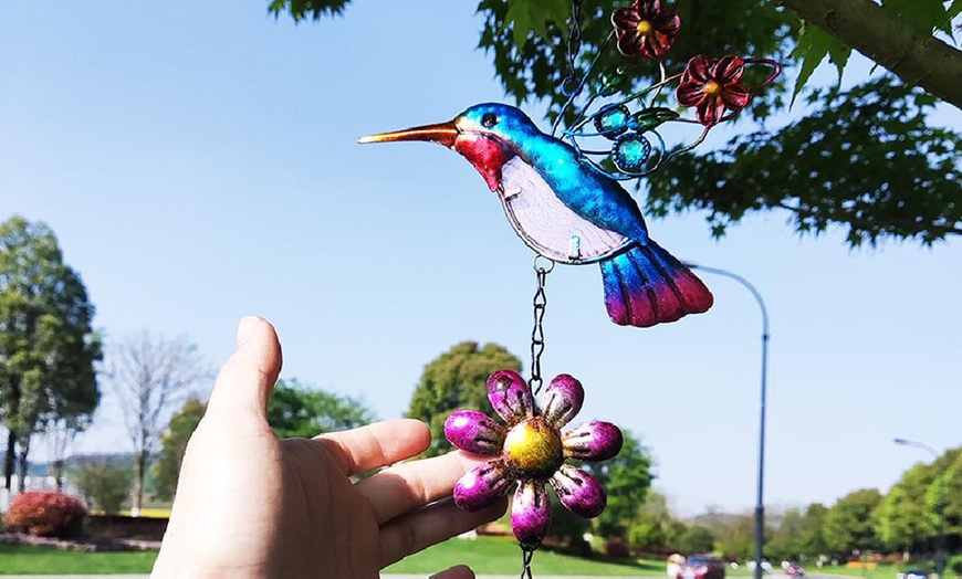 Image 6: Outdoor Hummingbird with Flower Hanging Decoration