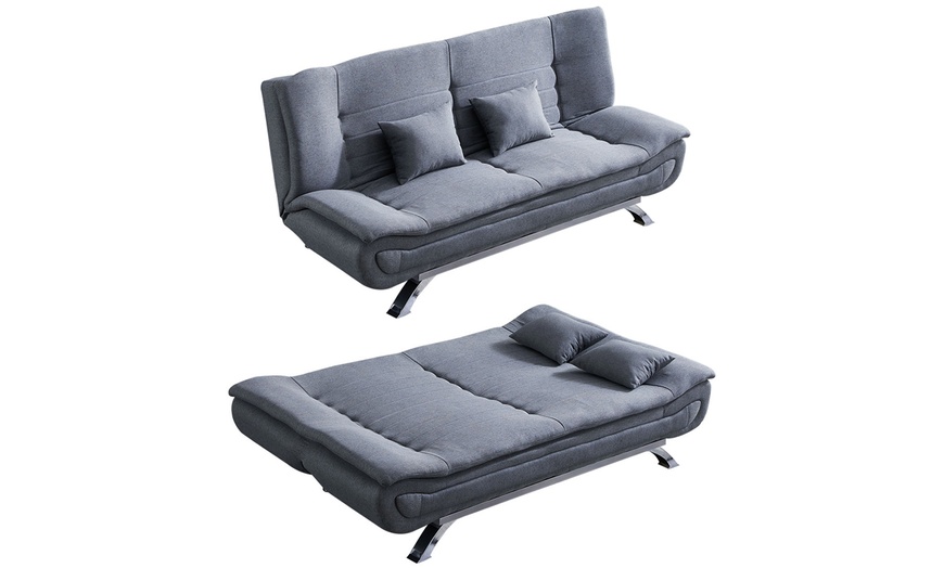 Image 3: Convertible Linen Sofa Bed with Dual-Layer