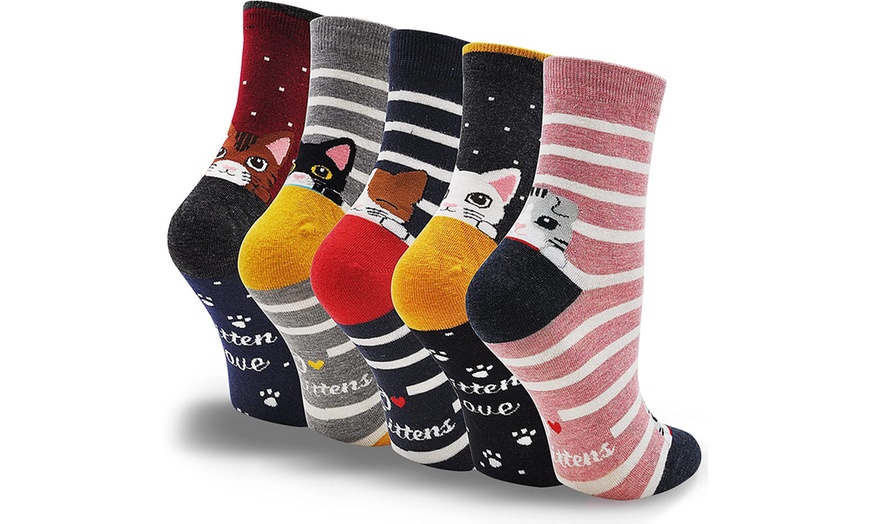 Image 8: 1 ou 5 paires de chaussettes avec des têtes de chats