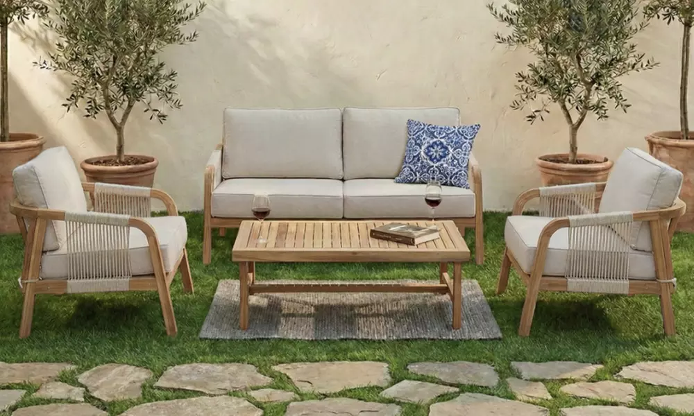4-Person Acacia Wood Garden Lounge Set