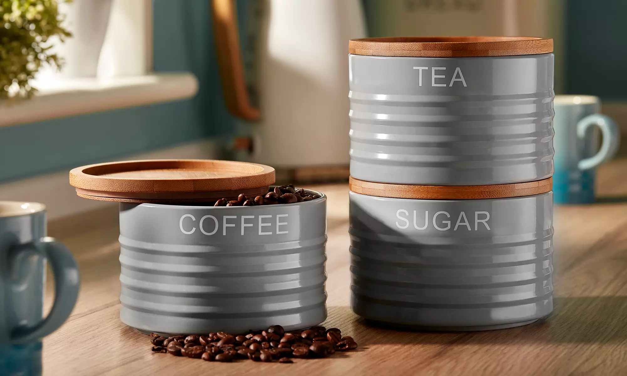 Cooks Professional Set of 3 Stacking Kitchen Storage Canisters With Bamboo Lids - Primary Image