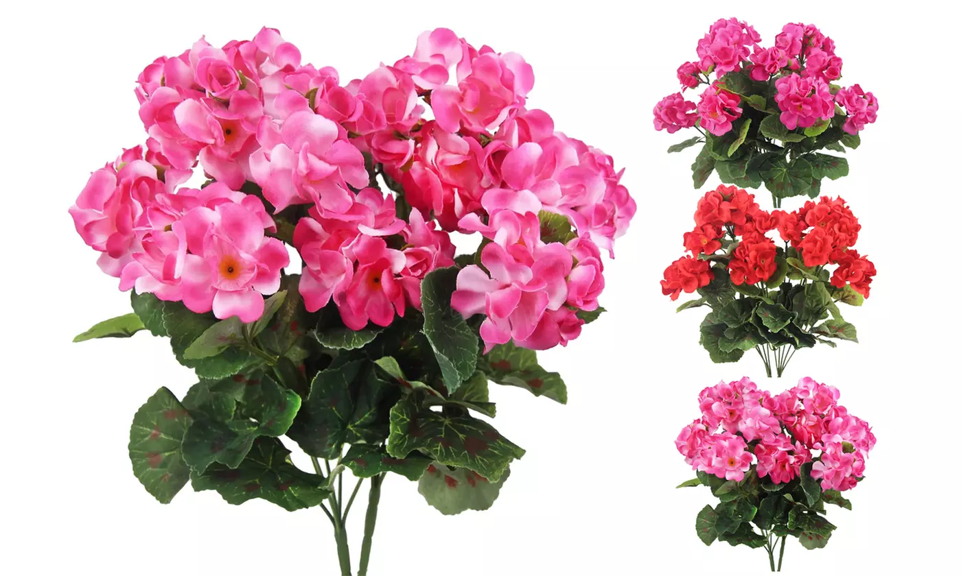 2 Pcs Artificial Geraniums Silk Flowers Faux Flowers Outdoor Plant Bush