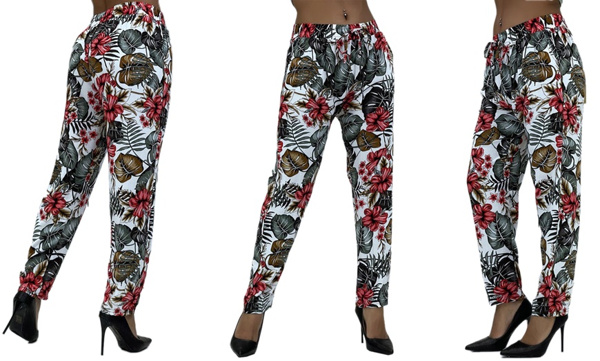 Image 8: Women's Printed Straight Fit Cotton Trousers with Elasticated Waist 