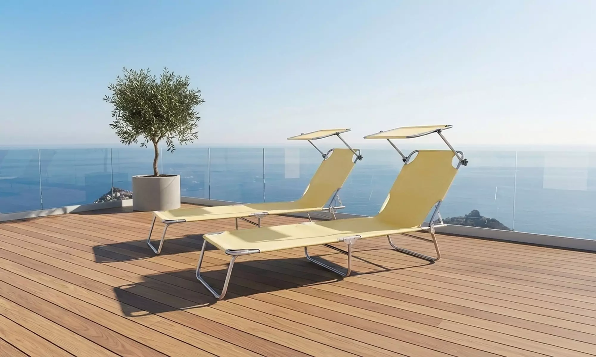 Lot de 2 chaises longues "Santa Fe" avec parasol