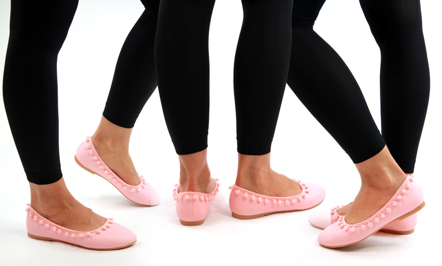 Image 3: Pom-Pom Ballet Flats