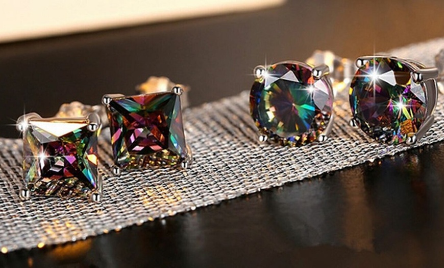 Image 5: Black Mystic Rainbow Stud Earrings