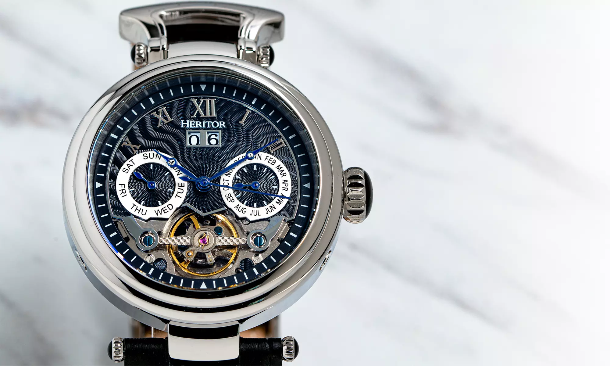 Orologio Ganzi Heritor Automatic Skeleton con movimento automatico e cinturino in pelle, disponibile in vari colori - Primary Image