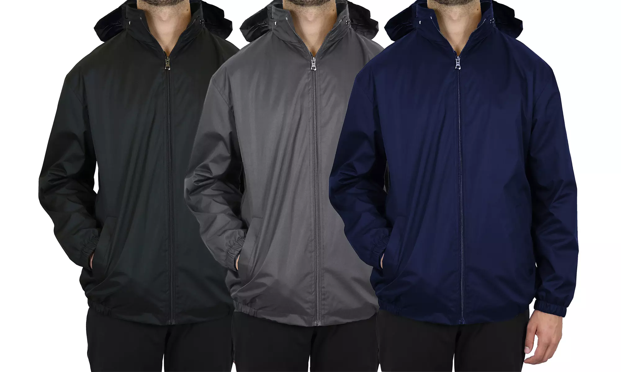 Men's Lightweight Fleece-Lined Windbreaker Jacket with Tuck-Away Hood (S–2XL) - Primary Image