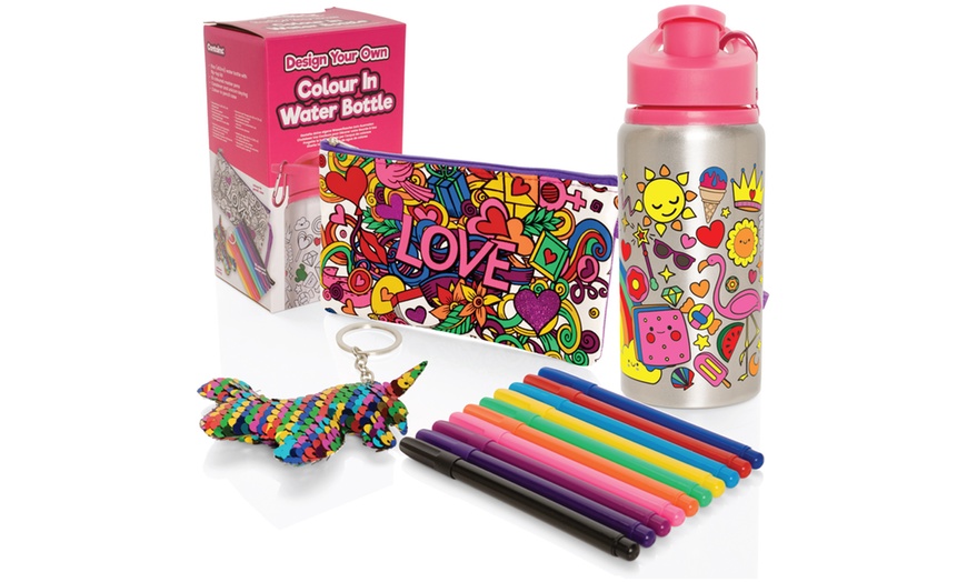 Image 1: Colour In Water Bottle and Pencil Case Set