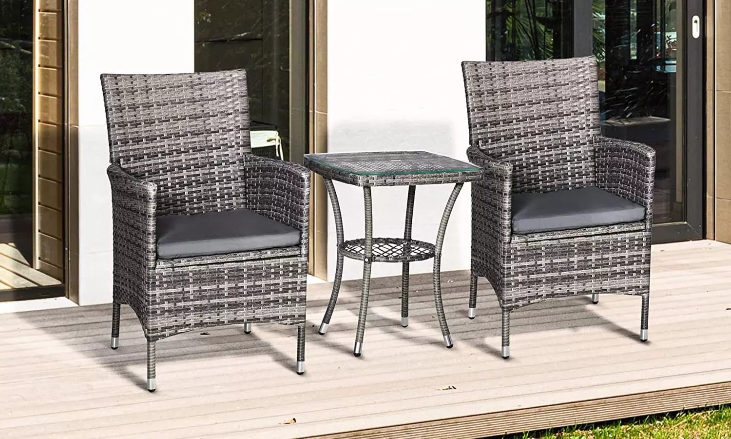 Outsunny Outdoor Rattan-Effect Bistro Set with Cushions - Primary Image
