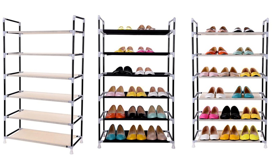 Image 1: Canvas Shelved Shoe Storage Unit