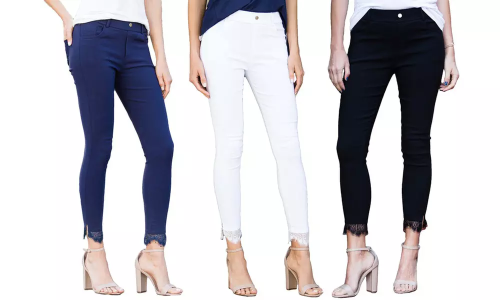 Women's Eyelash Lace Trim Jeggings. Plus Sizes Available. - Primary Image