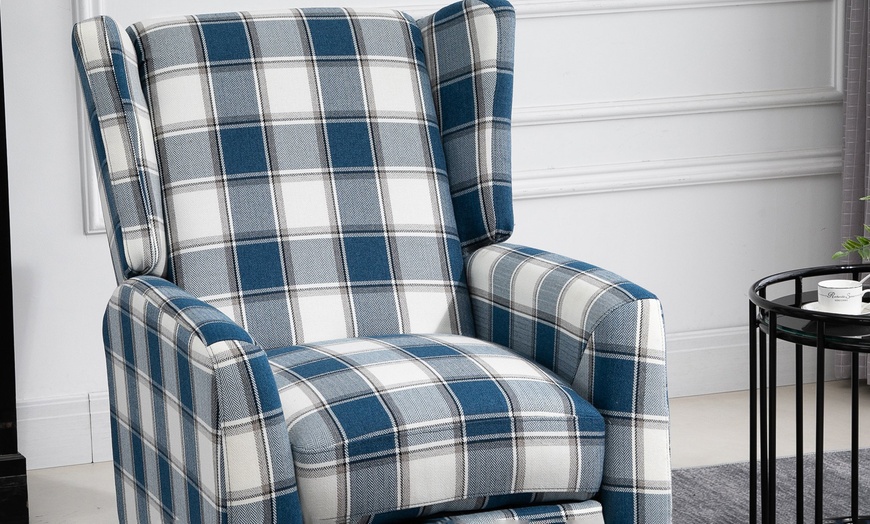 Image 5: Homcom Plaid Recliner Armchair