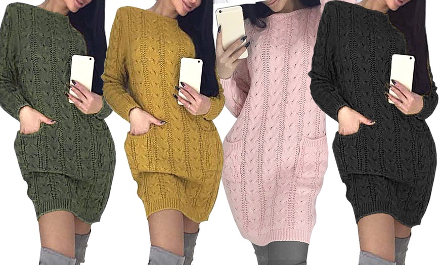 Image 3: Cable Knit Pocket Jumper Dress