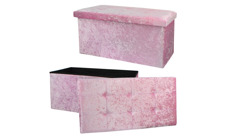 Image 17: Crushed Velvet Folding Storage Ottoman - Double Size