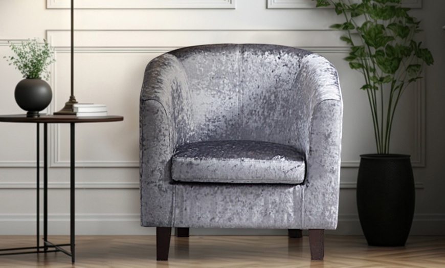 Image 1: Crushed Velvet Tub Chair