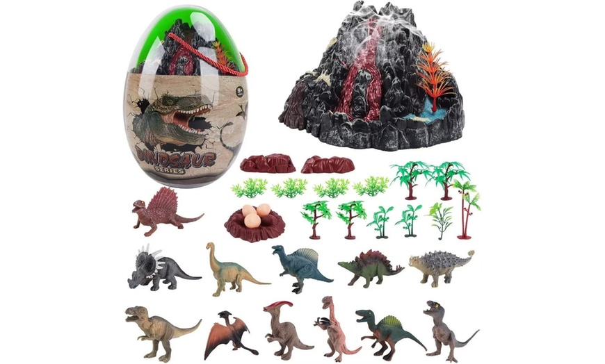 Image 1: 30-Piece Dinosaur Realistic Figures Play Set with Dino Egg 