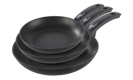 Set 3 padelle Moneta Etnea Made in Italy con rivestimento antiaderente ad effetto pietra