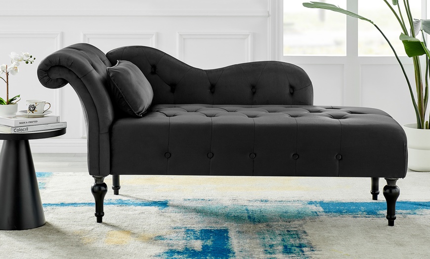 Image 2: Velvet Chaise Lounge Sofa 