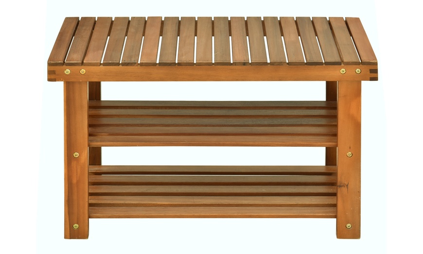 Image 13: HomCom Acacia Wood Entryway Shoe Bench