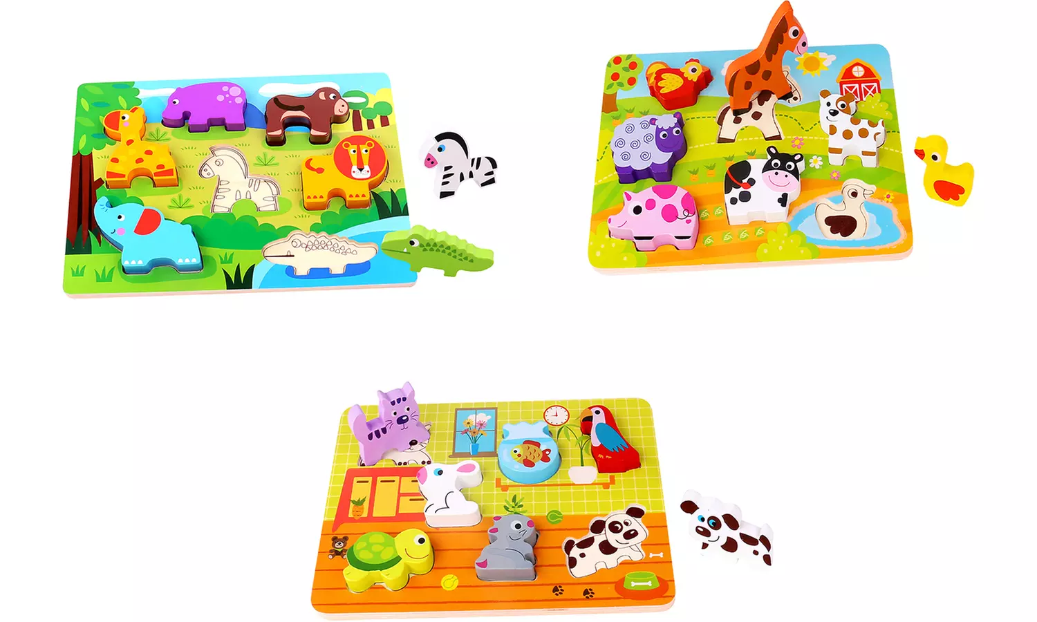 Coffret Cadeau 3 puzzles 3D en bois 2 en 1 Tooky Toys - Primary Image