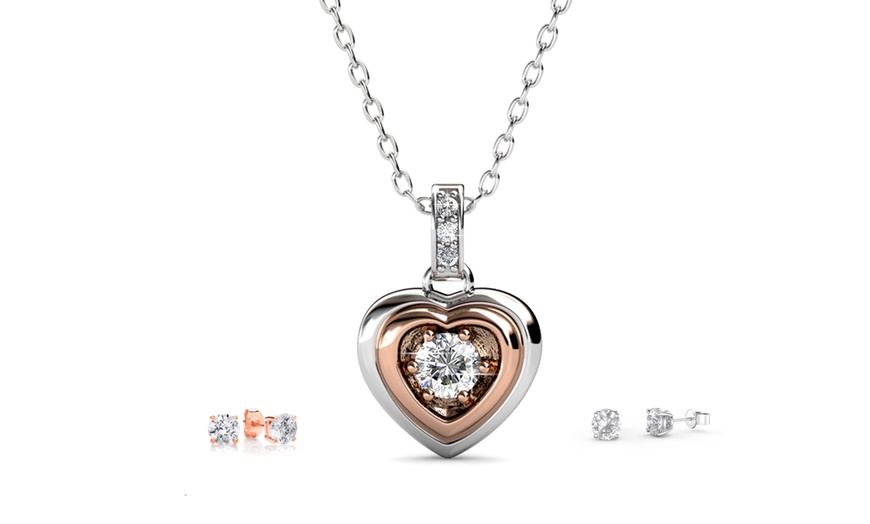 Image 4: 1 o 2 set con collana ed orecchini con cuore con cristalli Swarovski®