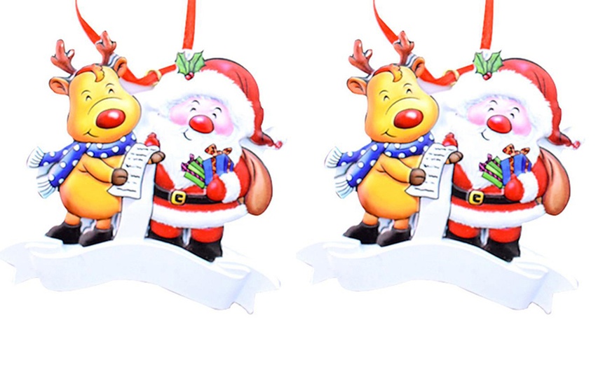 Image 8: One or Two Personalised Santa and Reindeer Christmas Tree Decorations