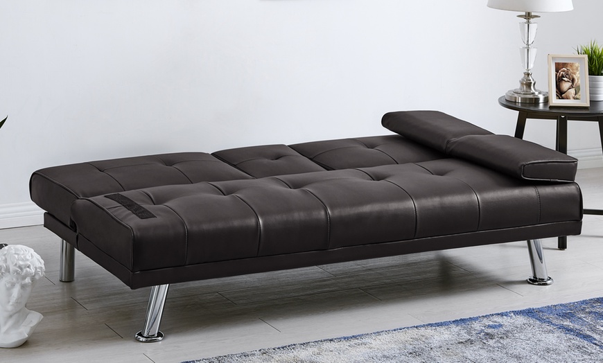 Image 21: Three Seater Sofa Bed with Cup Holders