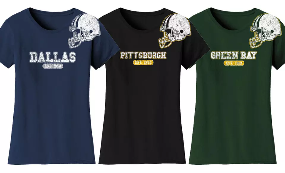 Women's Distressed Football Helmet Fitted T-Shirts. Plus Sizes Available. - Primary Image