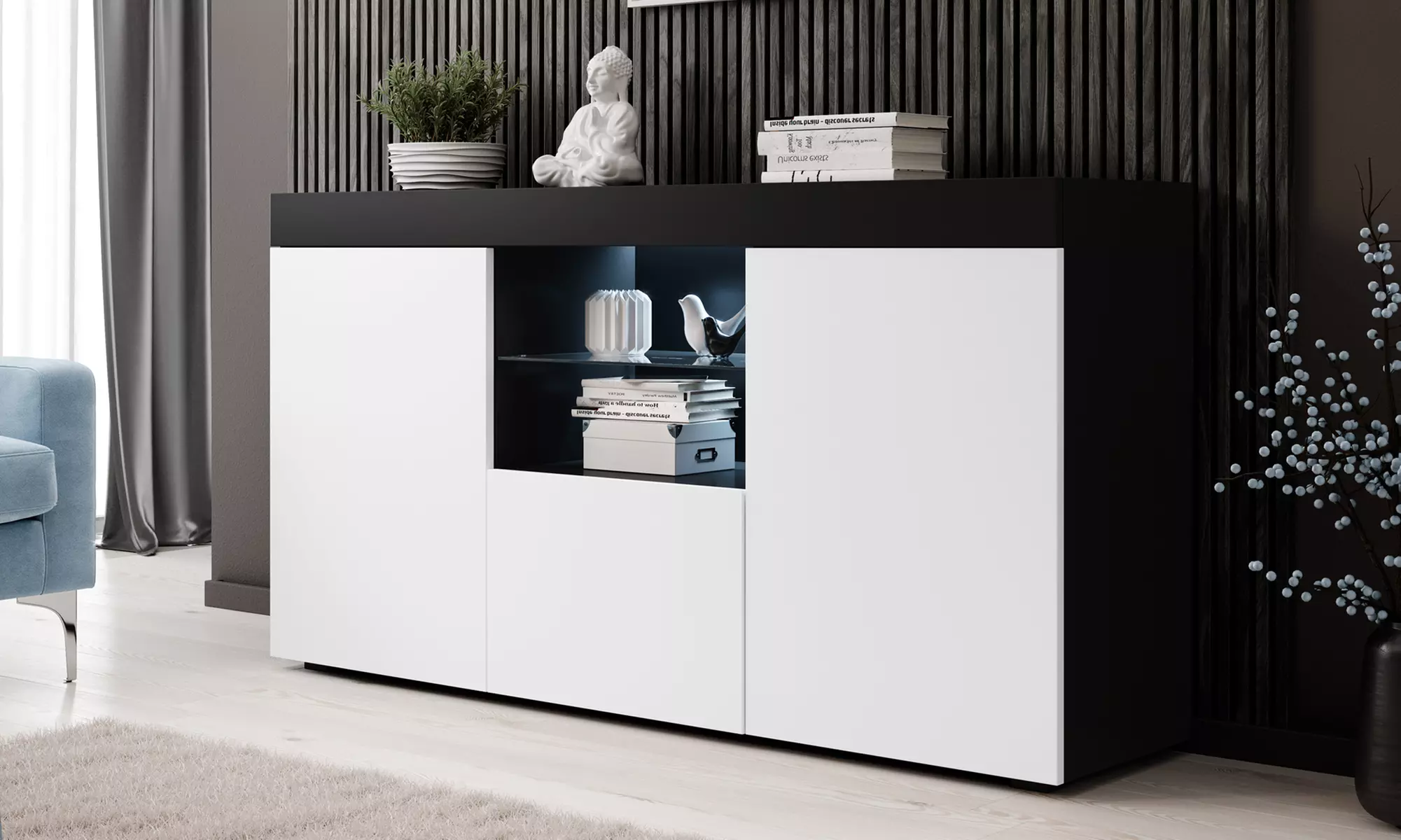 Mueble aparador con armarios e iluminación led