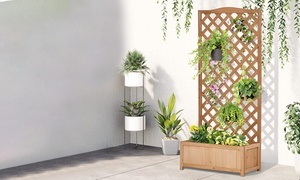 Outsunny Wooden Planter Box with Standing Trellis