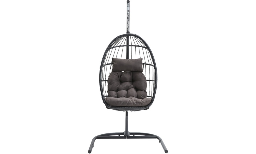 Image 20: Black Outdoor Hanging Egg Chair with Cushion